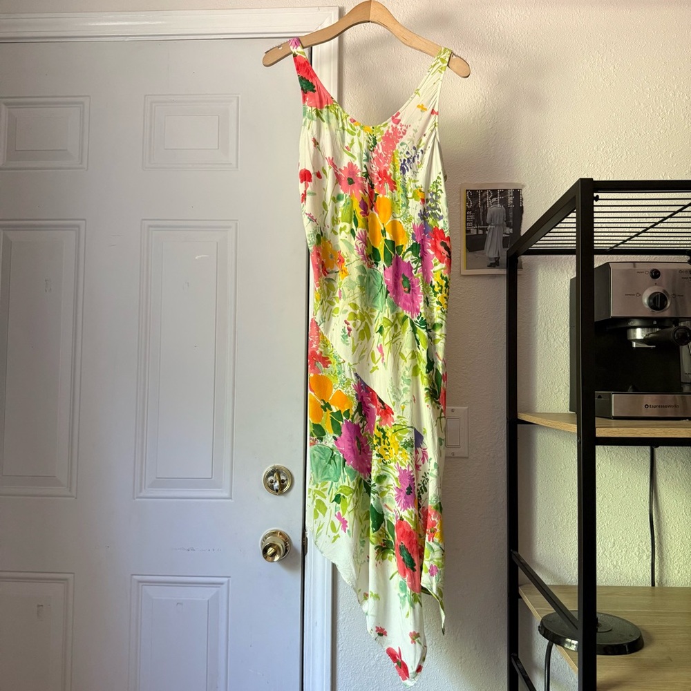 JAMS WORLD vintage white multicolor floral water color‎ paint asymmetrical midi